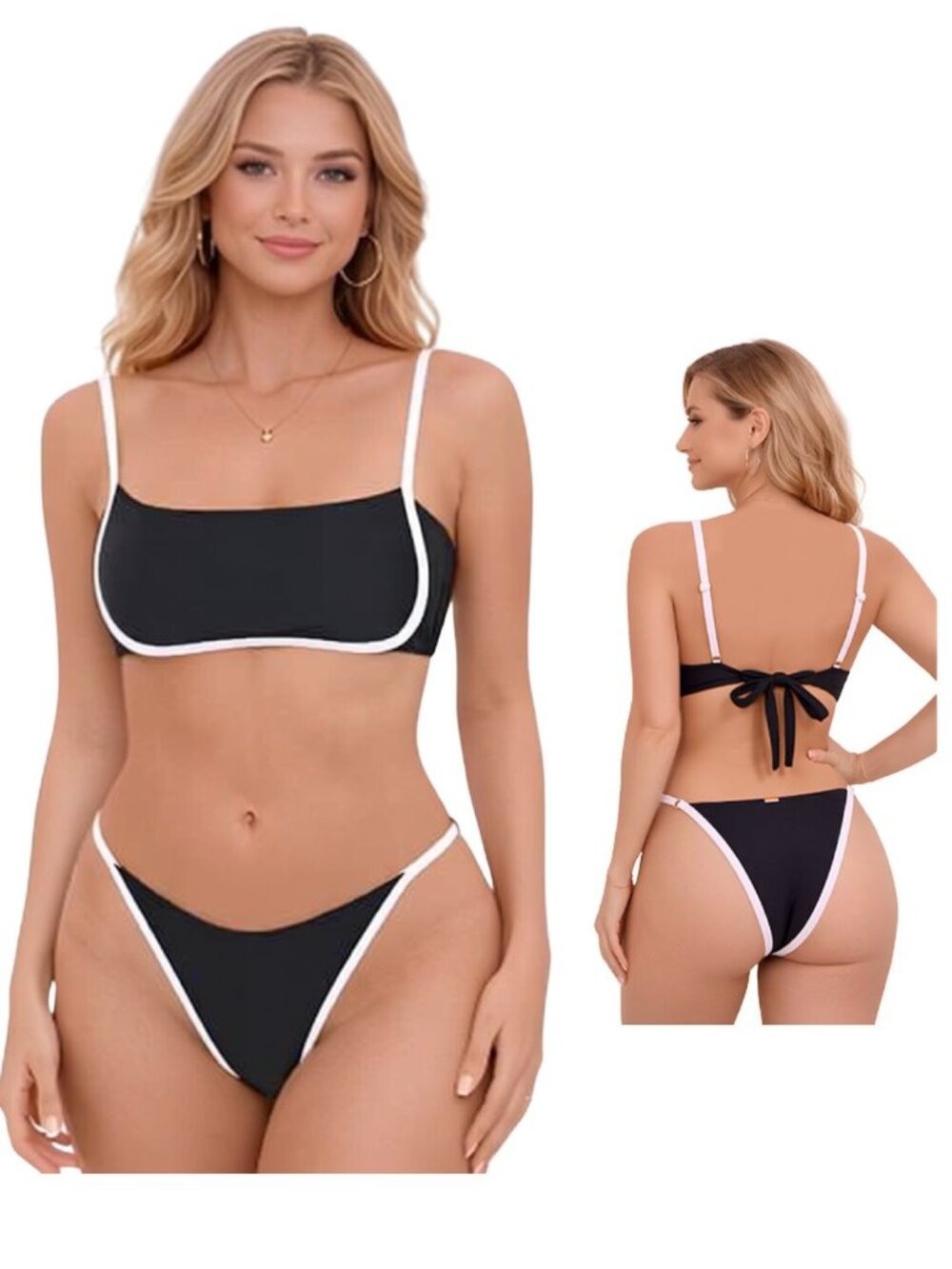 A9 Small RELLECIGA Black Bandeau Bikini Set High Cut Cheeky Swimwear NWT